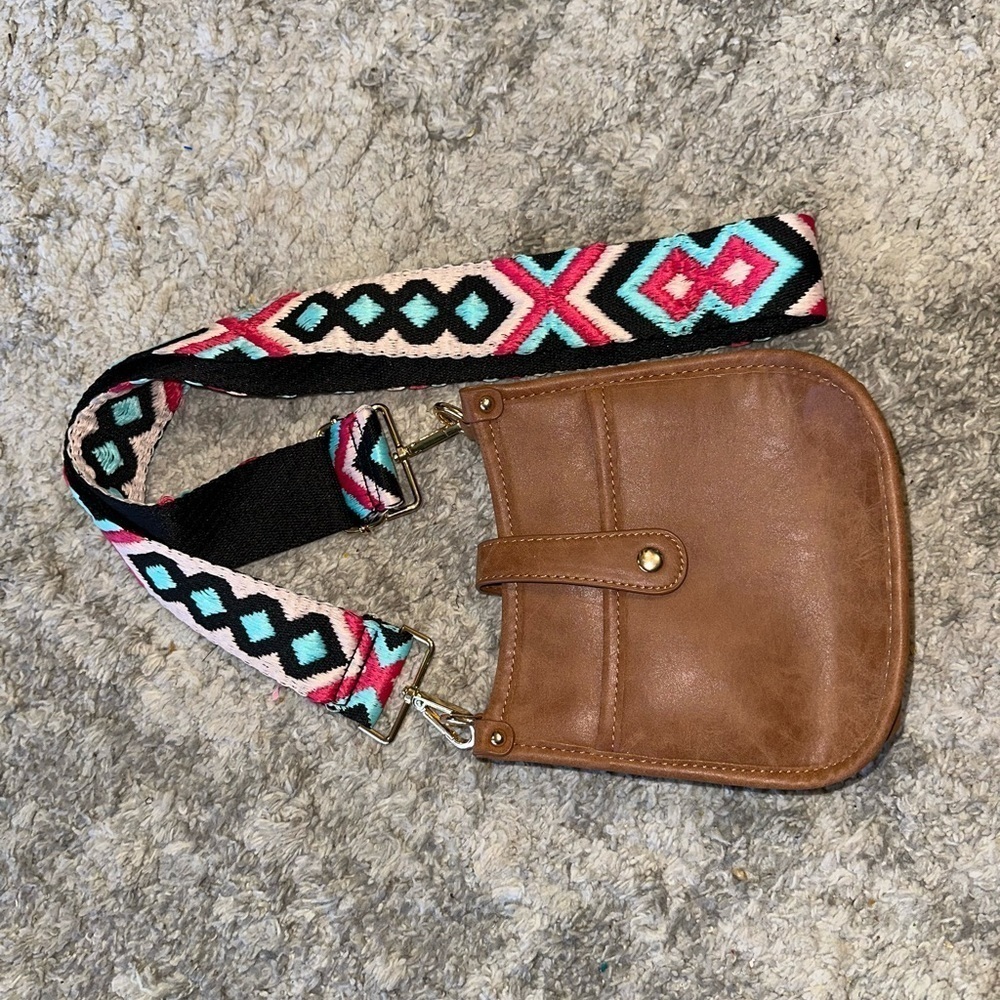 Threaded Pear Multicolor Chevron Strap Brown Leat… - image 2